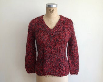 Black and Red Boucle Pullover - 1980s