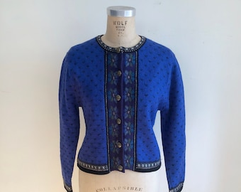 Bright Blue Colorwork Cardigan - 1990s