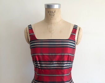 Sleeveless, Square-Neck Plaid Silk Blouse - 1990s