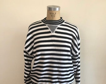 Black and White Striped Pullover Sweater - 1980s