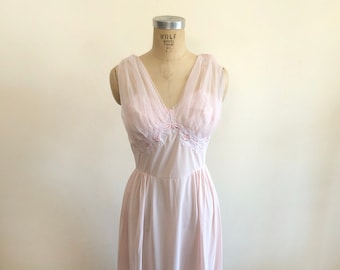Pale Pink Nightgown with Floral Appliques - 1960s