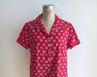 Red Flag Print Shirt - 1940s