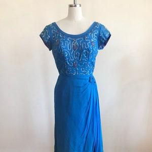 Embellished Blue Cocktail Dress 1950s image 1