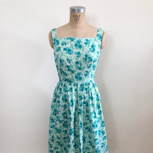 Aqua Floral Print Sundress 1950s image 1