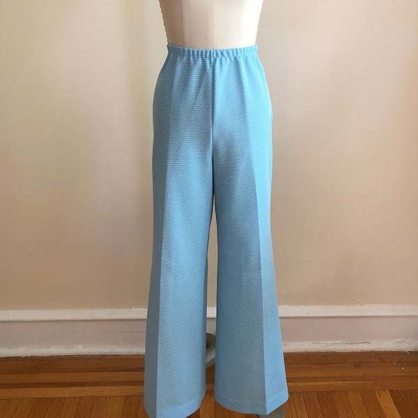 Light Blue and White Pin-Dot Knit Pants - 1970s