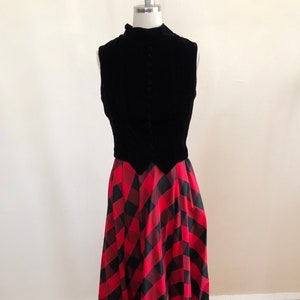 Black Velvet and Plaid Taffeta Gown 1970s image 1