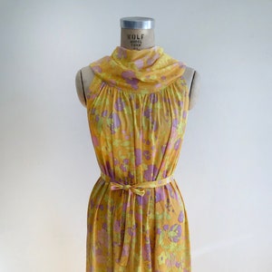 Bright Yellow/Orange Floral Print Dress 1960s image 1