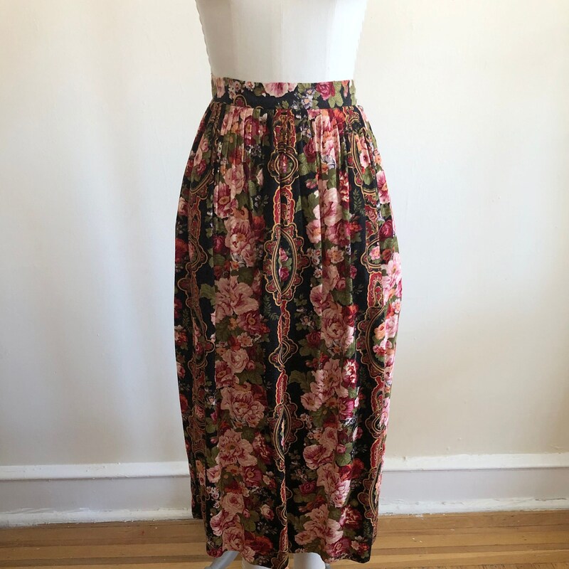 Tapestry Denim Drapey Midi Skirt