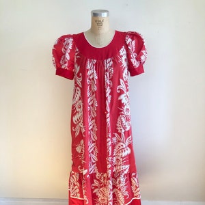 Red and White Floral Print MuuMuu 1970s image 1