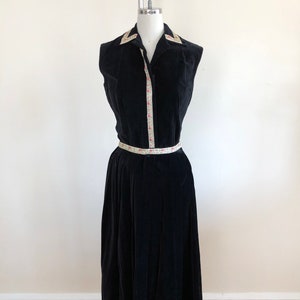 Black Velveteen Two-Piece Set Top and Skirt 1940s image 1