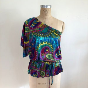 Paisley/Psychedelic Print One-Shoulder Blouse - Early 2000s