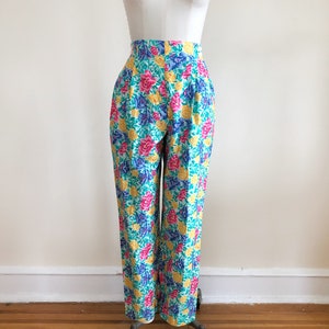 Bright Multicolored Floral Print Pants 1980s image 1