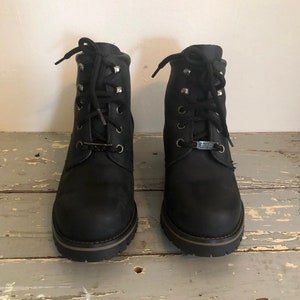 Black Leather Lug Sole Boots Early 1990s image 1