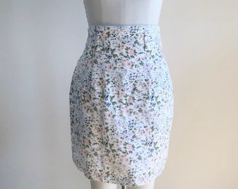 Floral Print Pencil Mini-Skirt - 1980s