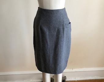 Grey Wool-Blend Pencil Skirt - 1980s