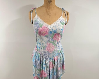 Floraler Unterrock mit Taschentuch/Asymmetrischem Saum - 1980er Jahre