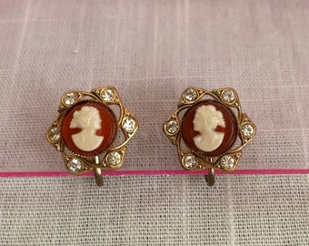Small Cameo Screw-Back Earrings - 1950s