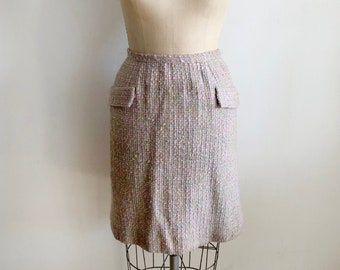 Bright Green and Pink Tweed Pencil Skirt - 1960s