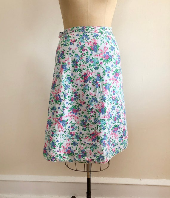 Floral Print Midi-Length Wrap Skirt - 1980s