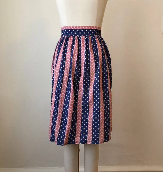 Blue and Pink Roller Print Cotton Wrap Skirt - 19… - image 5