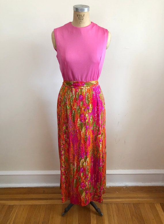 Sleeveless Mixed Fabric Maxi Dress - 1970s