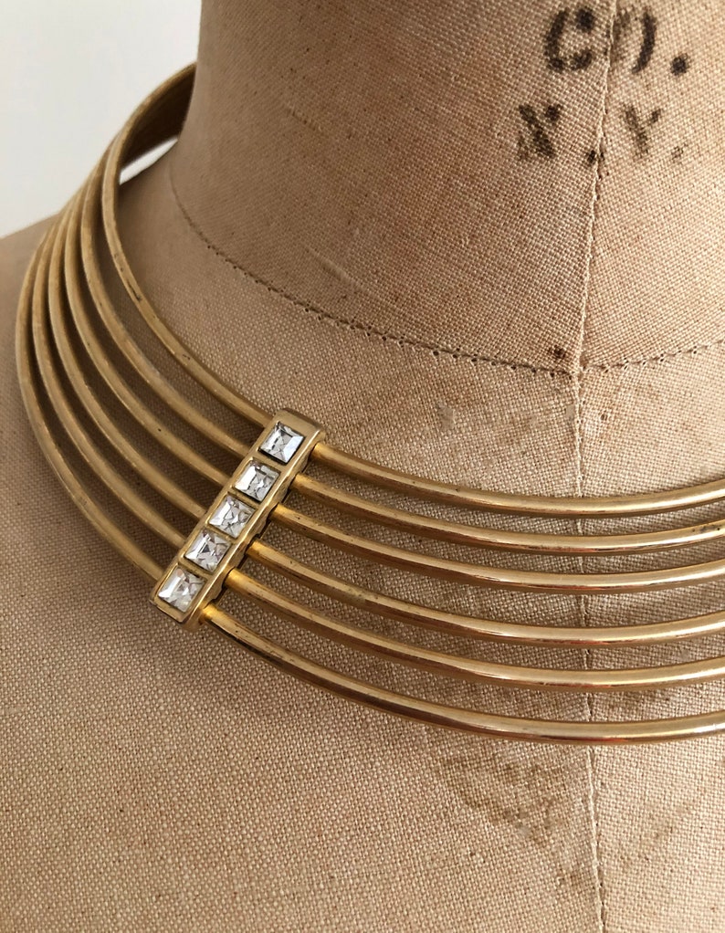 Gold-Toned Concentric Circle Metal Collar 1970s image 3