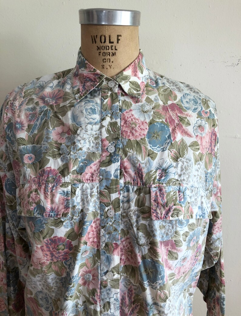 Oversized Floral Print Cotton Shirt 1980s image 2