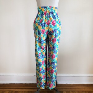 Bright Multicolored Floral Print Pants 1980s image 3