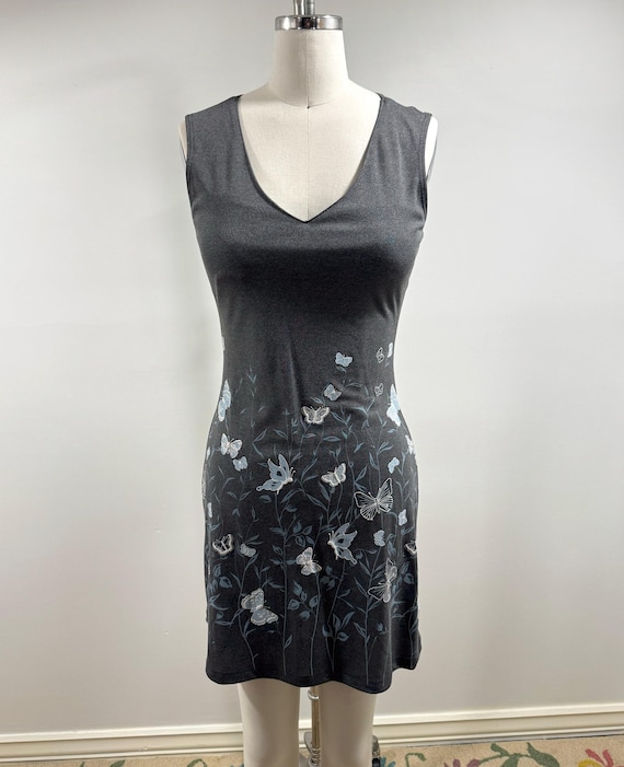 Sleeveless Grey Mini-Dress with Butterfly Placement Print