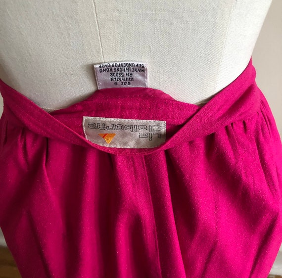 Bright Pink Pleated Raw Silk Midi Skirt - 1980s - image 6