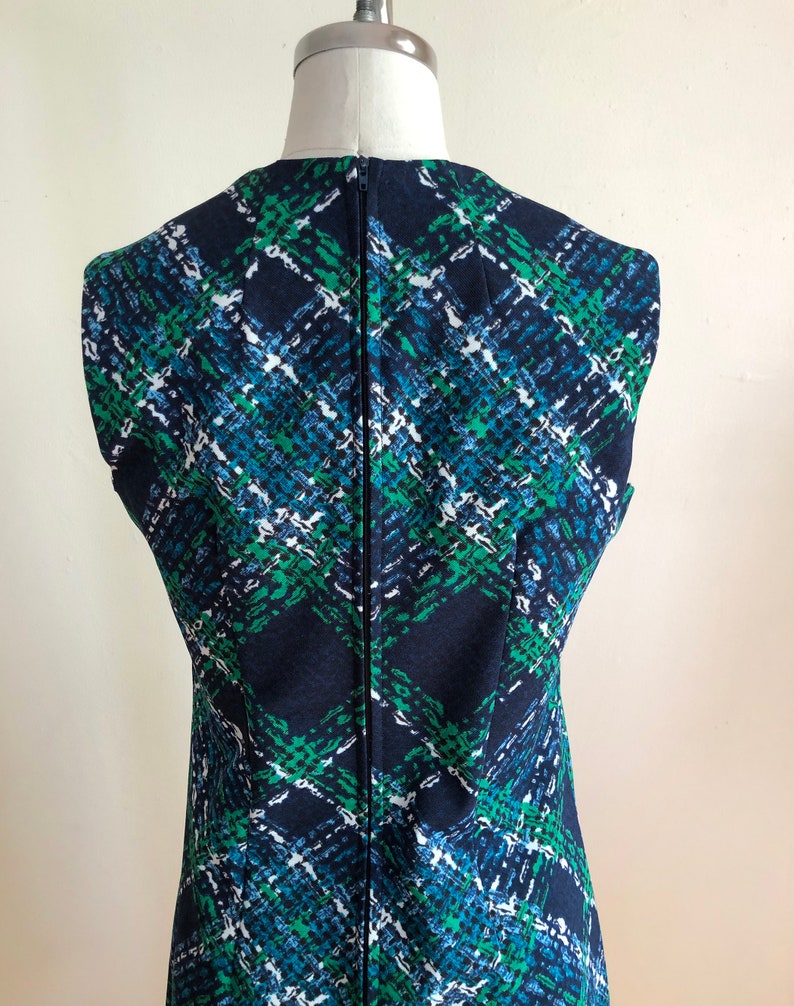 Sleeveless Bright Blue and Green Geometric Print Shift Dress 1960s image 4