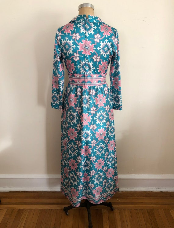 Teal and Pink Tile/Medallion Print Maxi Dress - 1… - image 6