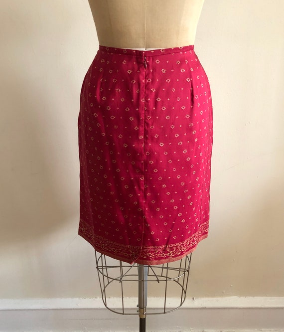 Red Placement Print Silk Skirt - 1990s - image 4