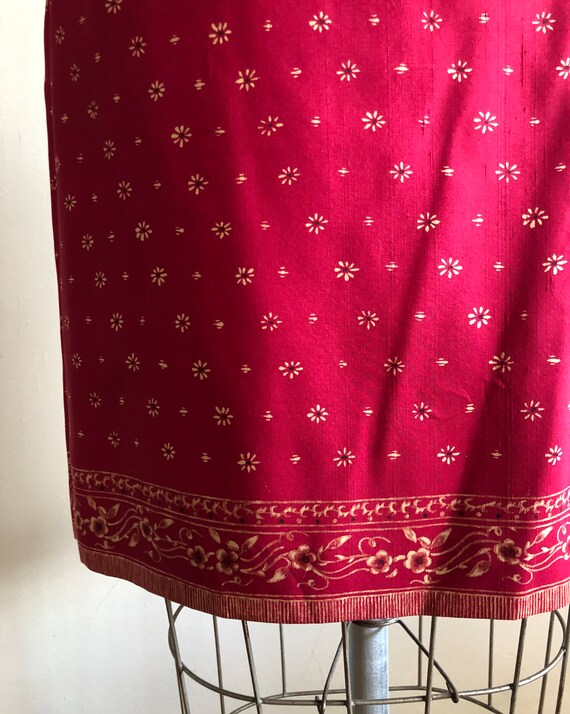 Red Placement Print Silk Skirt - 1990s - image 3