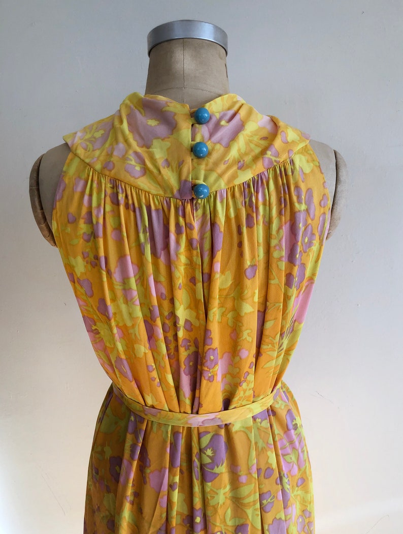 Bright Yellow/Orange Floral Print Dress 1960s image 3