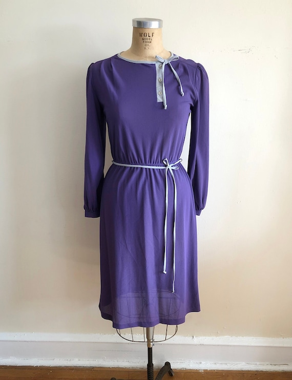 Purple and Light Grey Dress - 1980s