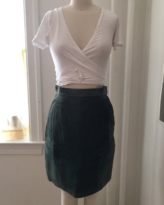 green suede mini skirt