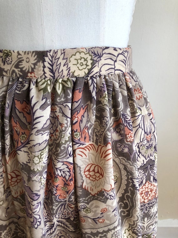 Brown Floral and Paisley Print Midi-Skirt - 1970s - image 2