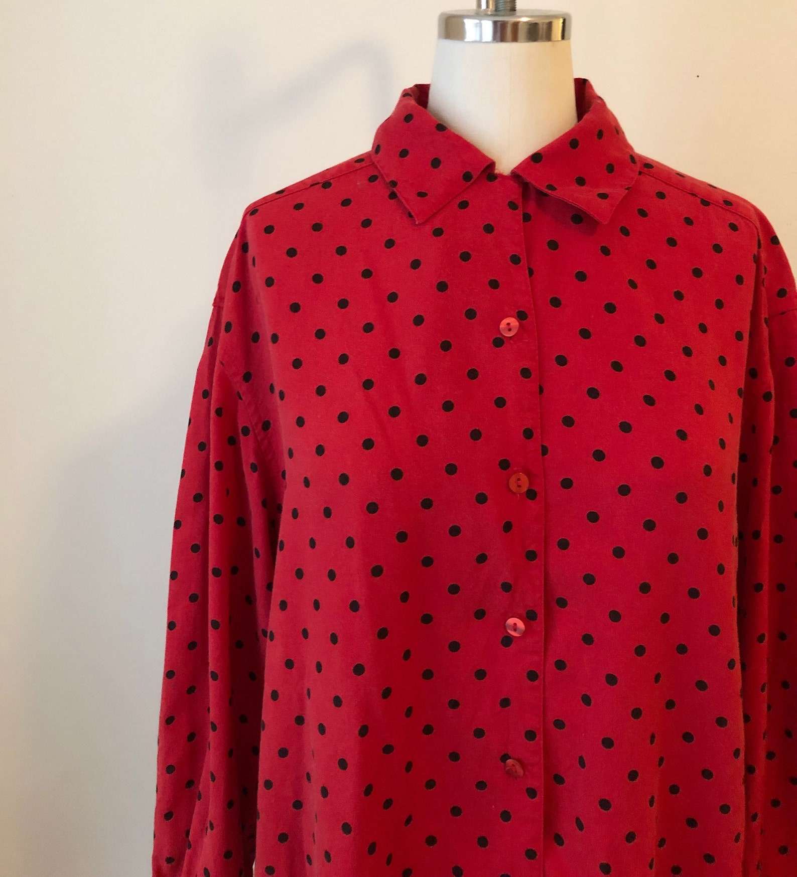 Red and Black Polka Dot Oversized Shirt Early 1990s | Etsy