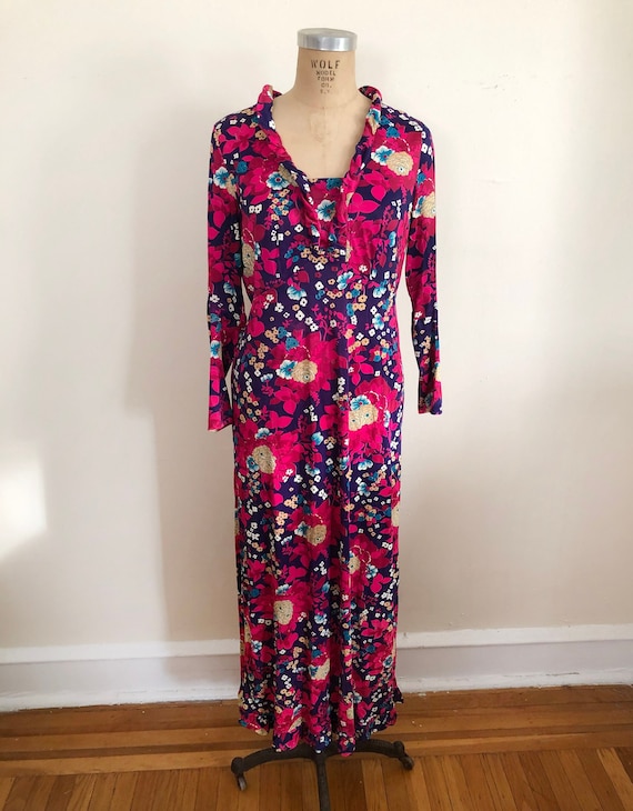 Pink and Purple Multicolored Floral Print Maxi Dr… - image 1
