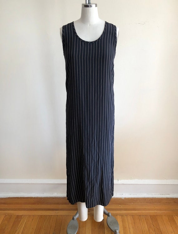 Sleeveless Blackened Tan Pin Stripe Sandwashed Si… - image 1