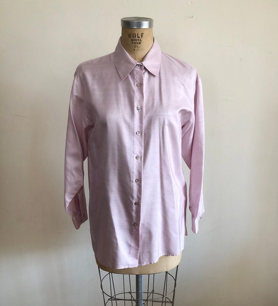 Pale Pink/Lavender Raw Silk Blouse - 1990s