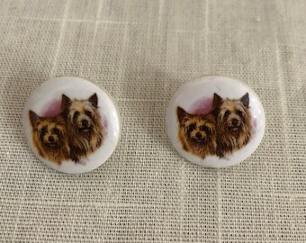 Round Terrier Post Earrings - 1980s