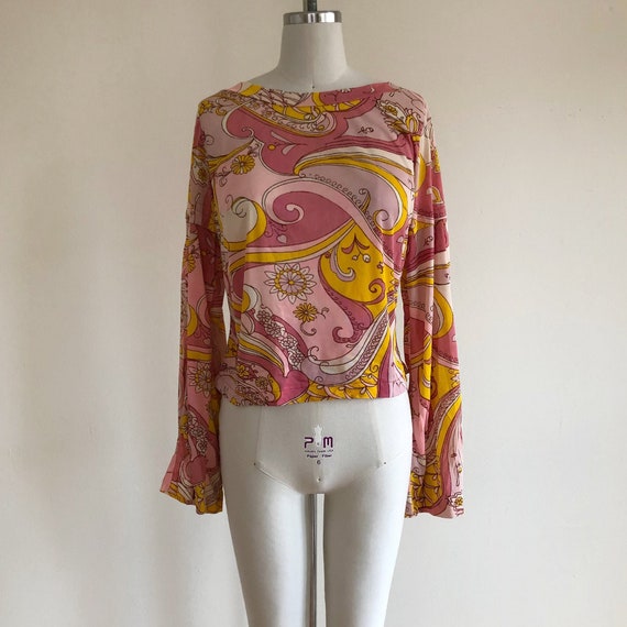 Bell-Sleeved Psychedelic Print Top - 1970s