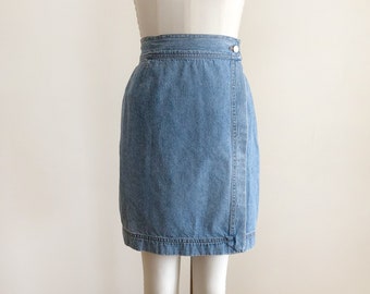 Light Blue Denim Wrap Skirt - 1990s