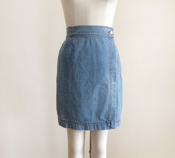 Light Blue Denim Wrap Skirt - 1990s - image 1