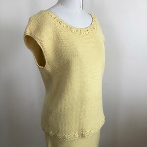 Pale Yellow Knit Top and Skirt Set with Floral Crochet Trim 1960s image 5