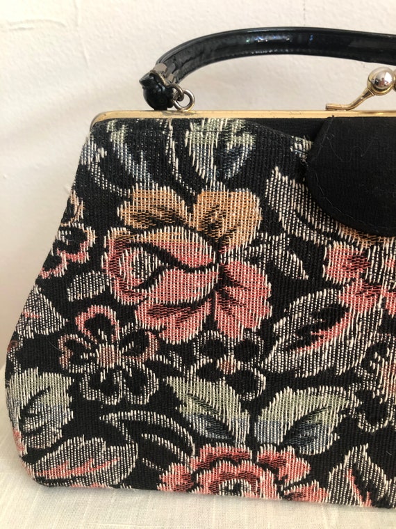 Black Floral Tapestry Handbag - 1960s - image 3