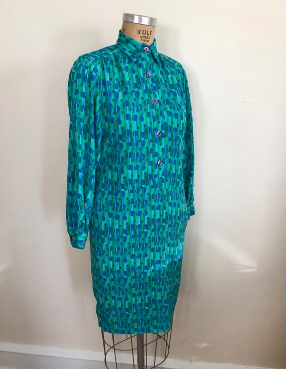 Bright Blue and Green Geometric Print Popover Shi… - image 4