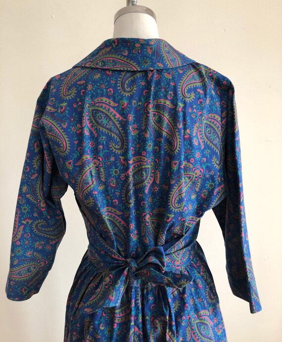 Bright Blue Paisley Print Cotton Wrap Dress - 195… - image 4